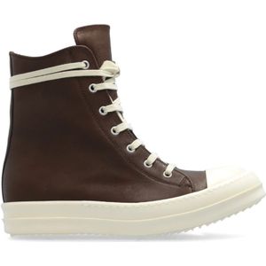 Rick Owens, Schoenen, Dames, Bruin, 36 EU, Leer, Leren enkellaagse sneakers