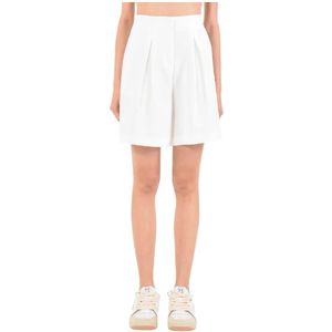 Hinnominate, Korte broeken, Dames, Wit, S, Polyester, Bermuda shorts met hoge taille in stretch viscose