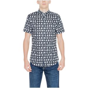 Armani Exchange, Overhemden, Heren, Veelkleurig, XL, Katoen, Zwart Bedrukt Kortemouw Overhemd