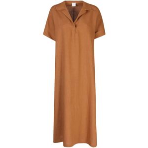 Eleventy, Linnen Caftan Jurk met Zijdelingse Splitten Bruin, Dames, Maat:XS