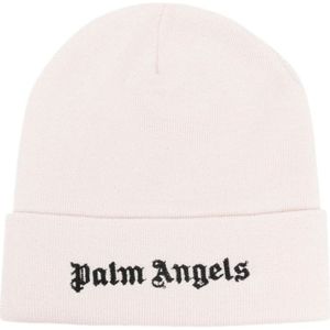 Palm Angels, Accessoires, Dames, Wit, ONE Size, Wol, Witte Wollen Gebreide Muts met Logo
