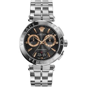Versace, Zwitsers Gemaakt Quartz Chronograaf Roestvrij Stalen Horloge Grijs, Heren, Maat:ONE Size