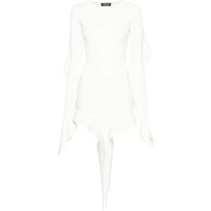 Mugler, Witte Gedrapeerde Jurk Wit, Dames, Maat:S