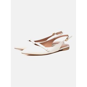 Poche Paris, Schoenen, Dames, Beige, 39 EU, Witte leren sandalen met metalen gesp