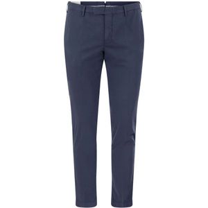 PT Torino, Skinny Katoen Zijde Broek Rits Sluiting Blauw, Heren, Maat:M