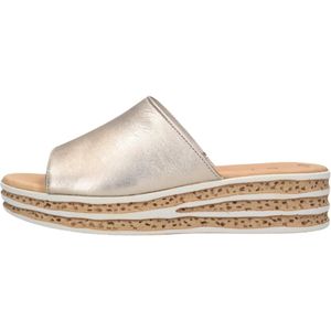 Gabor, Schoenen, Dames, Geel, 38 1/2 EU, Leer, Gouden Leren Slippers met Kurken Zool