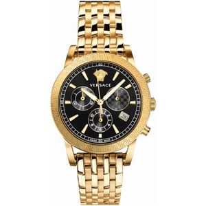 Versace, Accessoires, Heren, Geel, ONE Size, Sport Tech Chronograaf Horloge Zwart Roestvrij Staal