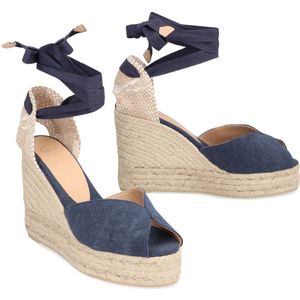 Castañer, Schoenen, Dames, Blauw, 40 EU, Jute, Jute Wedge Espadrilles met Strikkelband Enkelband