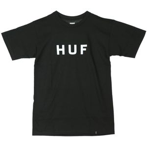 Huf, Tops, Heren, Zwart, M, Essentials Logo T-Shirt Zwart/Wit Streetwear
