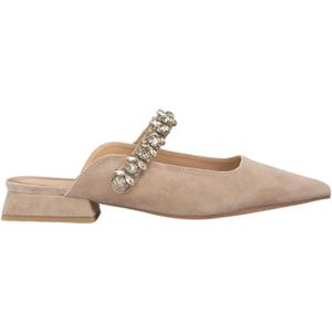 Alma EN Pena, Schoenen, Dames, Beige, 41 EU, Leer, Versierde puntige platte muiltje