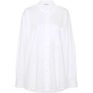Acne Studios, Blouses & Shirts, Dames, Wit, XS, Katoen, Wit Logo-Geborduurd Poplin Overhemd
