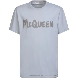 Alexander McQueen, Tops, Heren, Grijs, L, Katoen, Graffiti T-Shirt - Oversized Fit - 100% Katoen