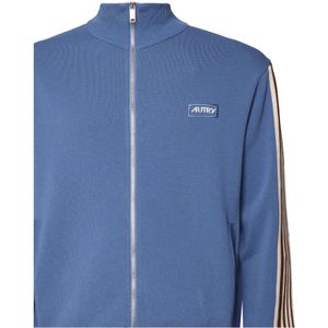 Autry, Sweatshirts & Hoodies, Heren, Blauw, M, Blauwe Sweatshirt Jas met Decoratieve Strepen