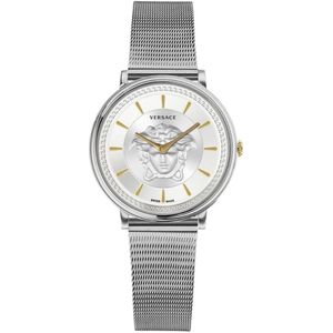 Versace, Cirkel Zwart Analoge Horloge GMT Functie Grijs, Dames, Maat:ONE Size