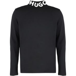 Hugo Boss, Tops, Heren, Zwart, S, Katoen, Geribbelde Kraag Katoenmix T-shirt