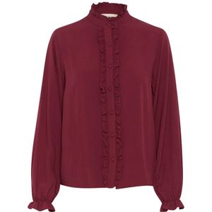 Cream, Blouses & Shirts, Dames, Rood, XS, Frill Shirt met Puff Mouwen Cabernet