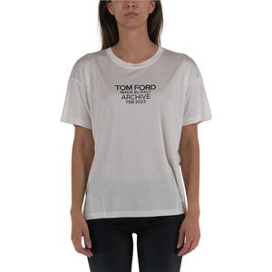 Tom Ford, Zijden Jersey T-Shirt Wit, Dames, Maat:XS