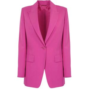 Max Mara Studio, Fuchsia Canvas Blazer Lange Mouw Roze, Dames, Maat:M