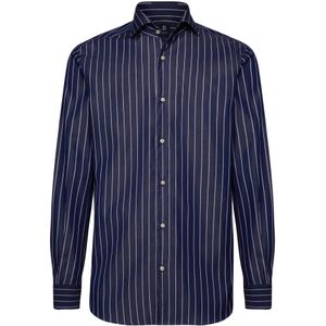 Boggi Milano, Regular Fit Gestreept Katoenen Overhemd Blauw, Heren, Maat:5XL