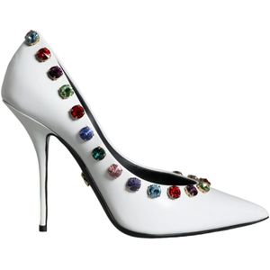 Dolce & Gabbana, Schoenen, Dames, Wit, 39 EU, Leer, Witte Kristal Leren Hoge Hakken Pumps