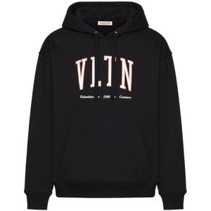 Valentino, Sweatshirts & Hoodies, Heren, Zwart, S, Katoen, Zwarte Vltn Logo-Print Hoodie