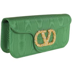 Valentino Garavani, Tassen, Dames, Groen, ONE Size, Leer, Smaragd Kristal Clutch Loco