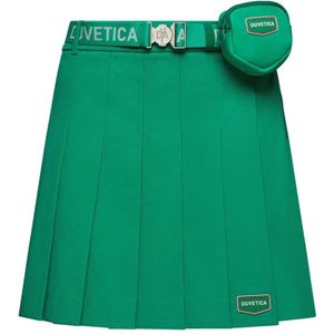 Duvetica, Kleurrijke Dames Skort met Geplooide Voorkant en Logo Tabblad Groen, Dames, Maat:S