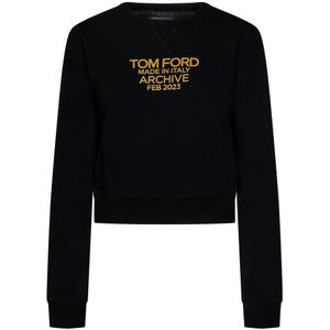 Tom Ford, Sweatshirts & Hoodies, Dames, Zwart, M, Katoen, Zwarte Cropped Sweatshirt met Gouden Logo