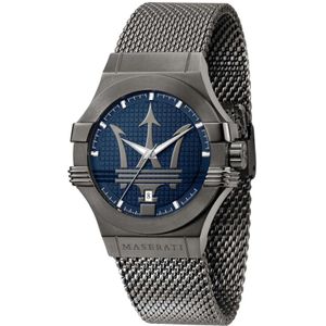 Maserati, Accessoires, Heren, Grijs, ONE Size, Stalen Quartz Horloge, Blauwe Kast, Grijze Band