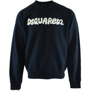 Dsquared2, Sweatshirts & Hoodies, Heren, Blauw, L, Katoen, Cool Fit Crewneck Blauw Katoenen Trui