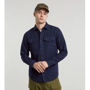 G-star, Overhemden, Heren, Blauw, L, Katoen, Marine Slim Fit Shirt met Borstzakken