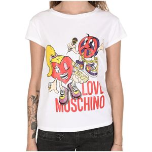 Love Moschino, Tops, Dames, Wit, M, Katoen, Wit Katoenen Spandex T-Shirt