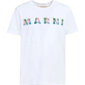 Marni, Tops, Heren, Wit, L, Grafisch Logo T-shirt Wit