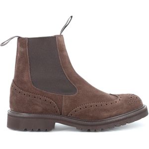 Tricker's, Bruine Suède Chelsea Boot met Brogue Detail Bruin, Heren, Maat:39 1/2 EU