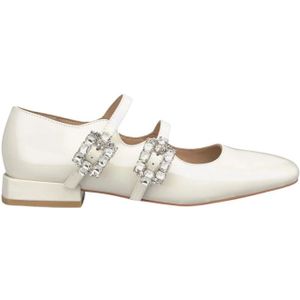 Alma EN Pena, Schoenen, Dames, Wit, 36 EU, Leer, Rhinestone Ballerina Flats