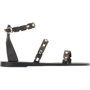 Ancient Greek Sandals, Coco Zwarte Leren Sandalen Zwart, Dames, Maat:40 EU