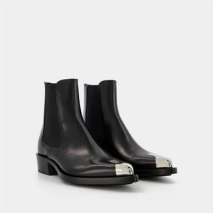 Alexander McQueen, Schoenen, Dames, Zwart, 38 1/2 EU, Leer, Zwarte/Zilveren Leren Boxcar Laarzen