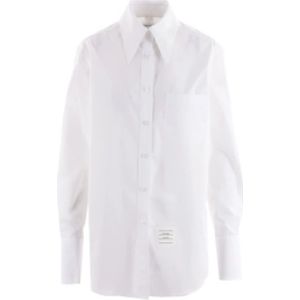 Thom Browne, Blouses & Shirts, Dames, Wit, S, Katoen, Witte Oversize Katoenen Poplin Shirt met Logo Patch