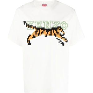 Kenzo, Tops, Heren, Beige, XS, Pixel Print Heren T-shirt - Beige