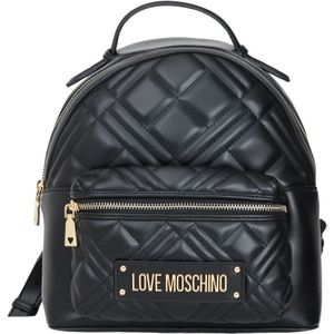 Love Moschino, Tassen, Dames, Zwart, ONE Size, Polyester, Gewatteerde Zwarte Rugzak met Metalen Logo