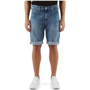 Calvin Klein Jeans, Korte broeken, Heren, Blauw, W30, Katoen, Slim Fit Bermuda Jeans met Vijf Zakken