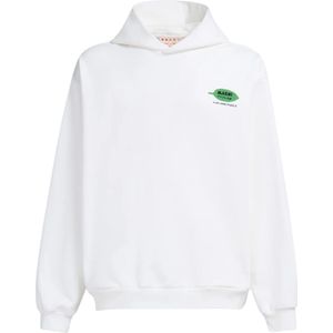 Marni, Sweatshirts & Hoodies, Heren, Wit, XL, Katoen, katoenen hoodie met woordzoeker bloemenprint