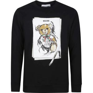 Moschino, Sweatshirts & Hoodies, Heren, Zwart, M, Schattige Beer Print Sweater