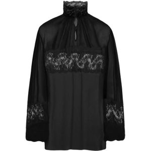 Dolce & Gabbana, Blouses & Shirts, Dames, Zwart, S, Zwarte Bloemenkanten Crepe Blouse