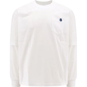 Sacai, Tops, Heren, Wit, S, Katoen, Geborduurd Monogram Katoenen T-Shirt