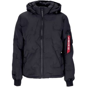 Alpha Industries, Jassen, Heren, Zwart, M, Polyester, Zwarte Logo Puffer Donsjas