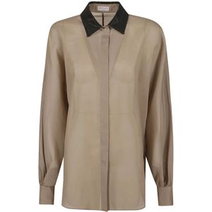 Brunello Cucinelli, Lange mouw overhemd Bruin, Dames, Maat:S