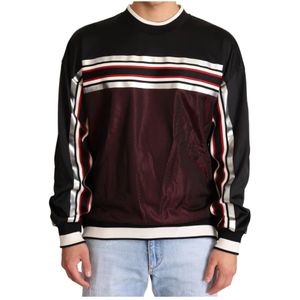 Dolce & Gabbana, Sweatshirts & Hoodies, Heren, Veelkleurig, L, Zwart Rood Mesh Sport Pullover Crewneck Sweater