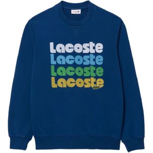 Lacoste, Sweatshirts & Hoodies, Heren, Blauw, L, Katoen, Blauwe Stonewashed Sweatshirt Urban Sporty Style