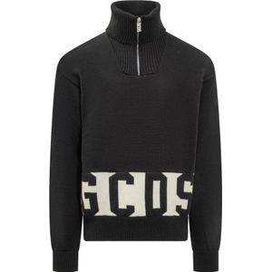 Gcds, Half Zip Mockneck Coltrui Zwart, Heren, Maat:L